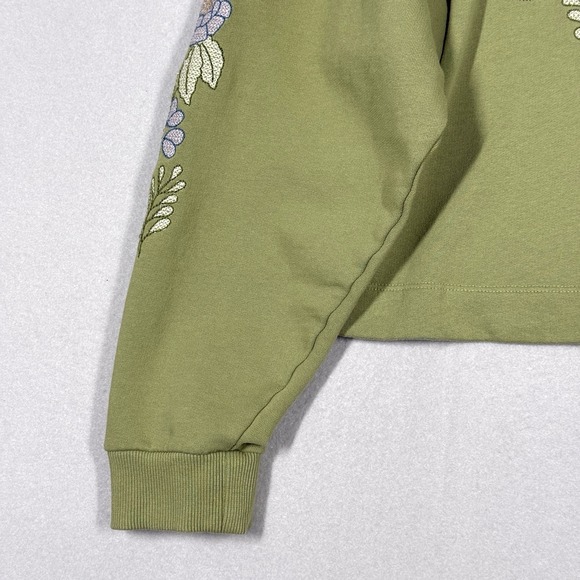 Anthropologie Top Womens Medium Floral Embroidered Sweatshirt Boxy Cropped Boho - Picture 3 of 12